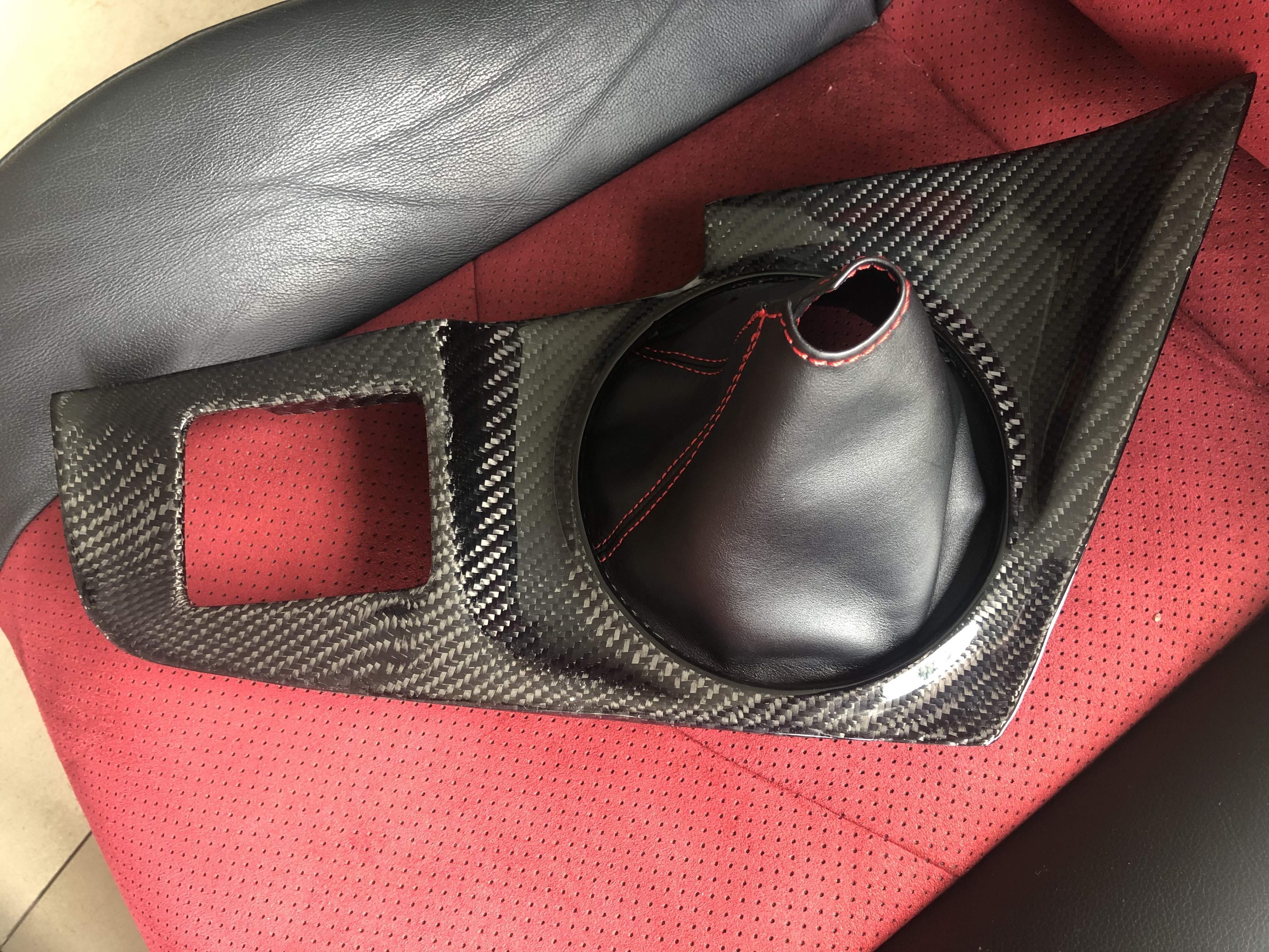 93-98 Toyota Supra JZA80 Carbon Fiber Manual MT Shifter panel / red stitch leather shift boot(LHD)