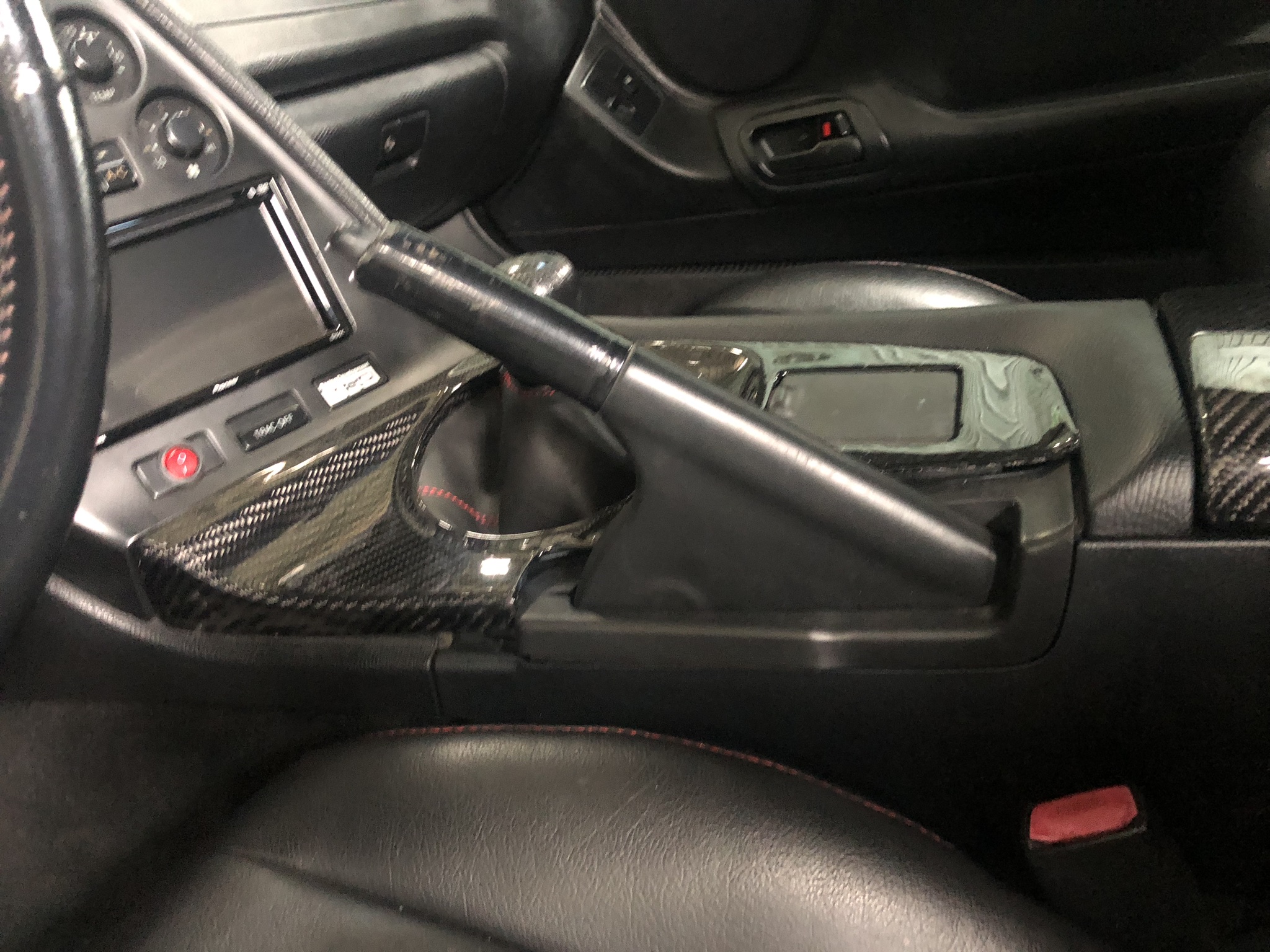 93-98 Toyota Supra JZA80 Carbon Fiber Manual MT Shifter panel / red stitch leather shift boot(LHD)